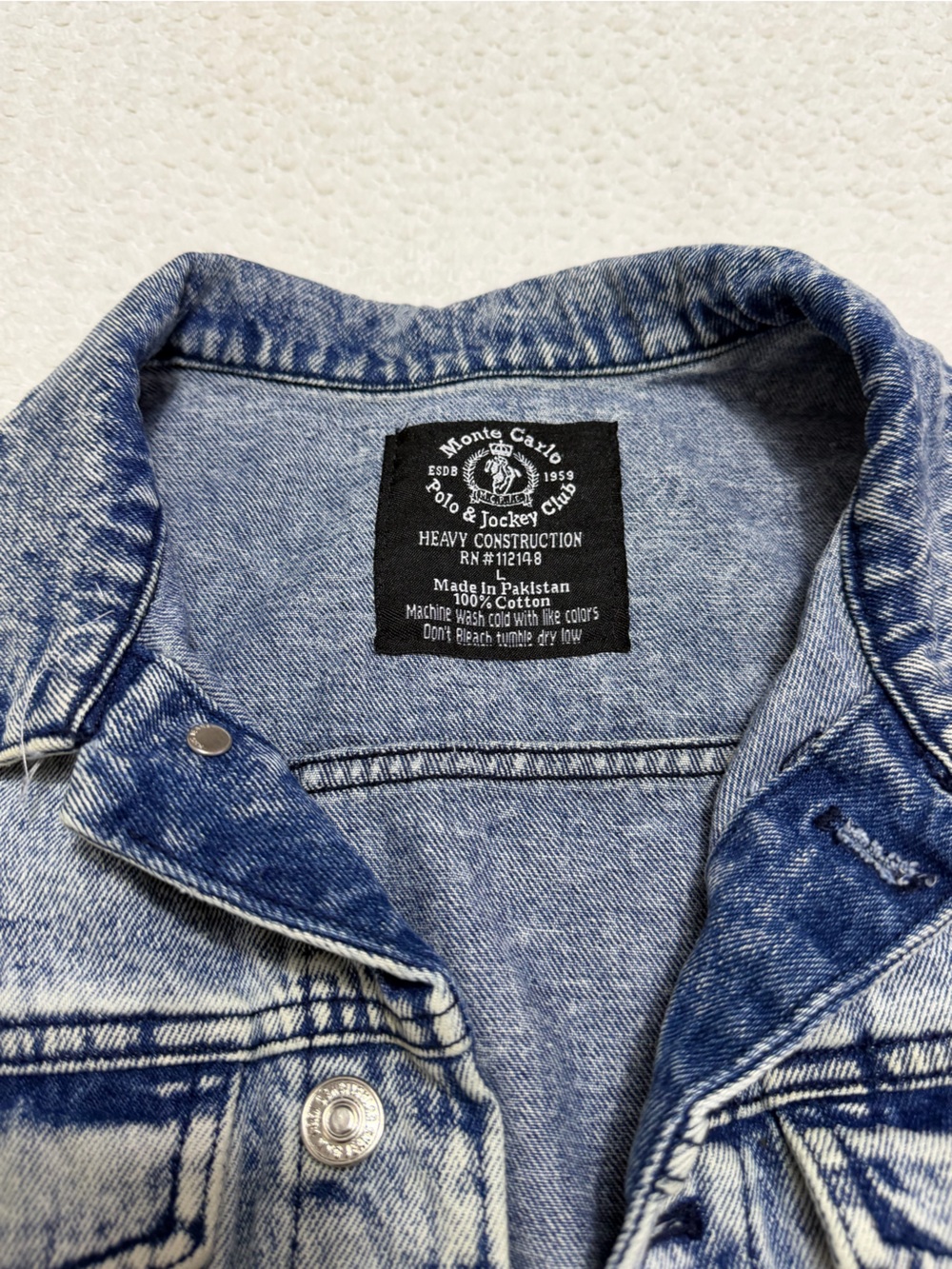 Vintage Monte Carlo Polo Jockey Club Blue Stone Wash Denim Trucker Jacket Large - Picture 2 of 7
